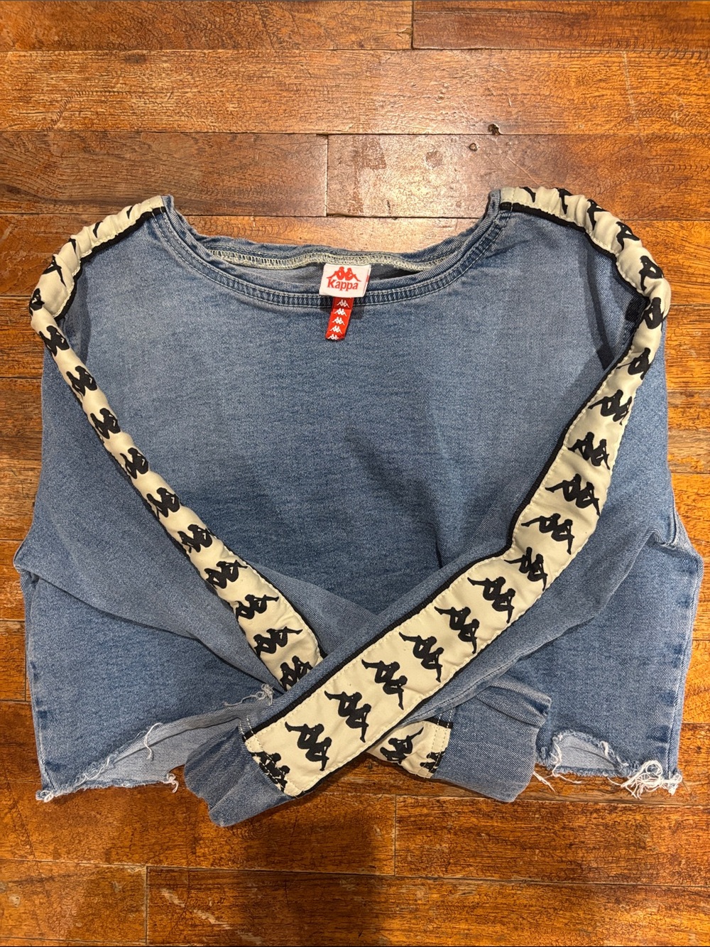 Kappa Washed Blue Cropped Sweatshirt with Cream Logo Tape